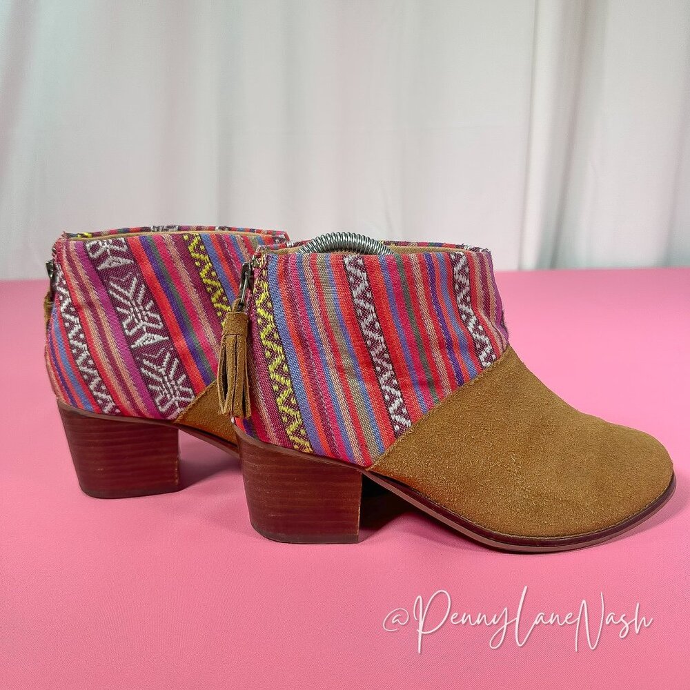 Toms Leila Suede Southwestern Ankle Boots Size 8 Textile Festival - Picture 5 of 8